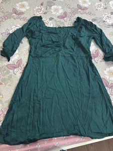 Elegant Teal Ruched Square Neck Dress