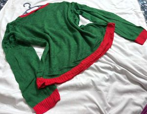 Y2K Elephant Printed Green &amp; Red Sweater