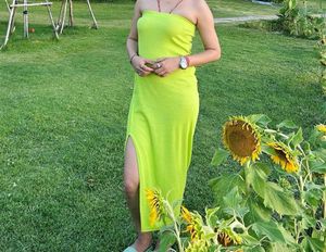 Lime Green Strapless Midi Dress