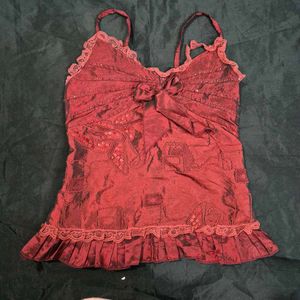 chatpate Red Embellished Spaghetti Strap Top Y2K