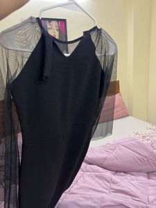 Chic Black Sheer Sleeve Dress