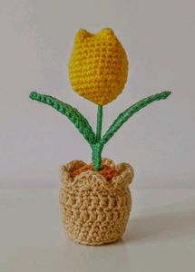 Crocheted Yellow Tulip Plant planter