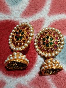 Pearl Kempu Jadau Jhumka Traditional Look