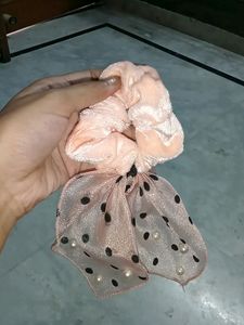 Cute Velvet Scrunchie With Pearls