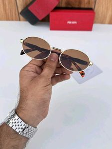 Prada Oval Sunglasses Gold Brown