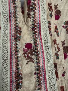 W- Beige Floral Print Kurta with Embellishment