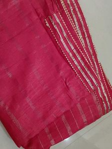 Elegant Red Saree with Gold Stripes