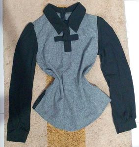 korean Stylish Grey & Black Long Sleeve Top