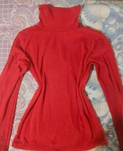 Korean Red Turtle Neck Long Sleeve Top