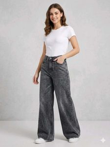 IMPORTED WIDE LEG DENIM Acid Wash Jeans