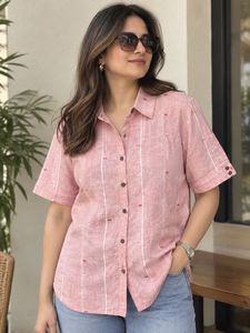 Womens Pink Striped Casual Shirt