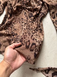 Sheer Leopard Print Flare Sleeve Top