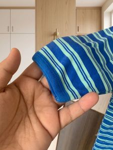 BabyHug Blue Striped Baby Sleepsuit with Footies