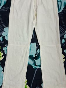 Linen-blend White Wide Leg Trousers