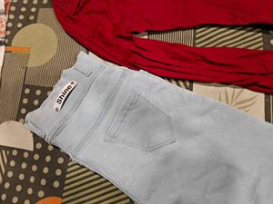 Red Button-Down Shirt &amp; Light Wash Jeans