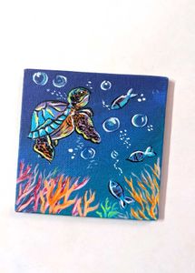 Mini Hand-Painted Sea Turtle Canvas Art