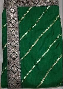 Beautiful Green Saree with Silver Border