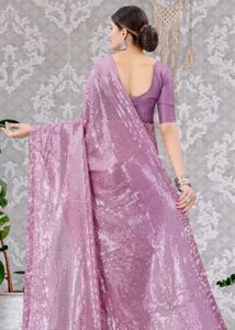 Lavender Sequinned Saree with blouse piece