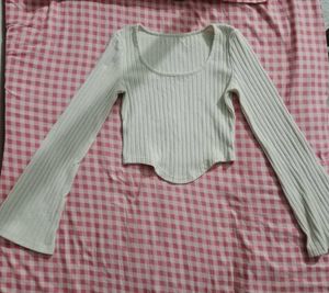 Ribbed Bell Sleeve Cropped Top
