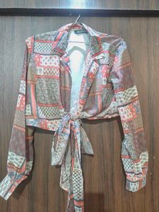 geometric printed georgette wrap crop