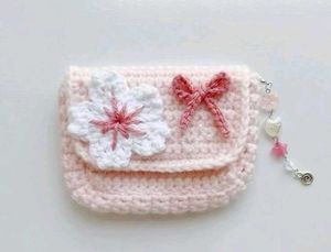 Cute Pink Crocheted Flower Pouch