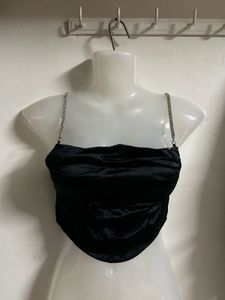 Sleek Black Corset Top with Chain Straps