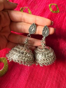 Oxidized Silver Jhumka Earrings