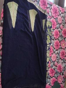 Embroidered Navy &amp; Green Floral saree