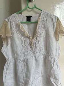 White Lace Trimmed V-Neck Top