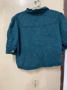 Teal Cropped Denim Jacket