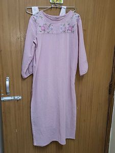baby pink straight cotton kurta embroidery