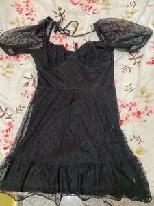 Chic Black Polka Dot Mesh Dress