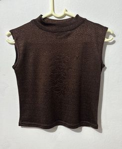 Brown Sleeveless Mock Neck Top