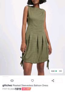 Olive Pleated Sleevesless Balloon Dress 💚