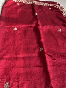 Maroon Silk Saree with peach blouse