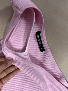 Pink One Shoulder Ribbed Knit Top