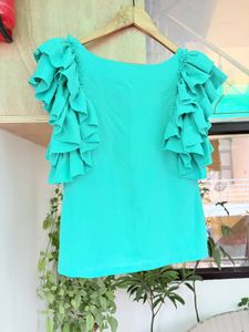 Chic Teal Ruffle Sleeve Top