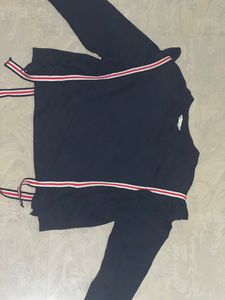 Navy Blue Crop Top With Full Sleeve