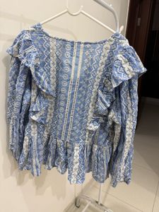 YAS Ruffle Schiffli Wrap Top