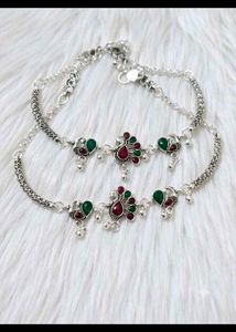 Exquisite Silver Anklets with Peacock Design