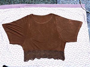 Brown Cropped Top with Lace Detail
