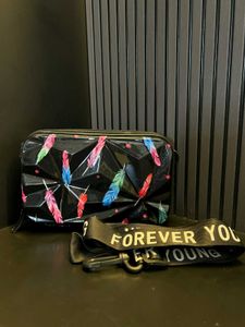 Feather Print Glossy Sling Bag with Strap
