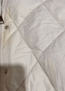Cream Quilted Puffer Jacket with Fur Collar