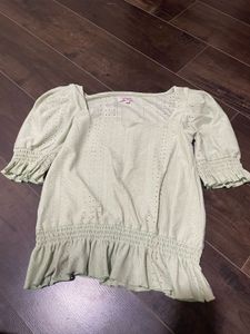 Light Green Eyelet Puff Sleeve Top XS