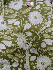 Green Floral Kurta with Lace Trim