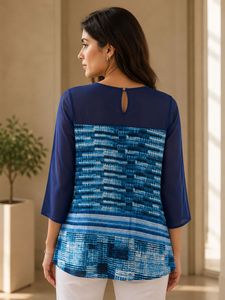Chic Blue Layered Sheer Sleeve Top