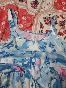 Blue Floral Ruffle Tank Top
