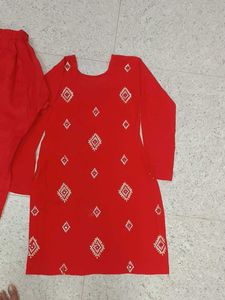 Red Embroidered Kurta with Pants