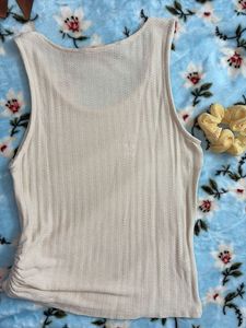 Zudio - New Cream Ribbed Tank Top with Drawstring