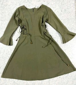 Olive Green Lace-Up Dress